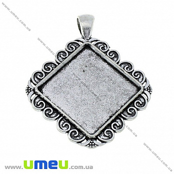 Основа ромб, 52х43 мм, 24х24 мм, Античне срібло (OSN-028212)