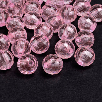 Намистини для сумок ОПТ, Акрилові, Круглі грановані, 9,5 мм, Рожеві світлі (BUS-059775)