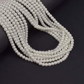 Бусины стеклянные Жемчуг Premium, 4 мм, Белые, Круглые (BUS-060919)