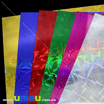 Картон металлизированный с голограммой TIKI, А4 6 цветов, 6 листов, 250 г/м2, 1 набор (DIF-021693)