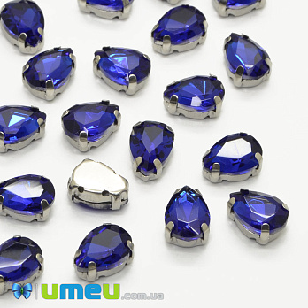 Шатон капля 14х10 мм, Темное серебро, Синий (KAB-052601)