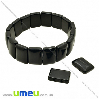 [Архів] Намистина натуральний камінь на два отвори Агат чорний, 17х12х5 мм (BUS-023782)