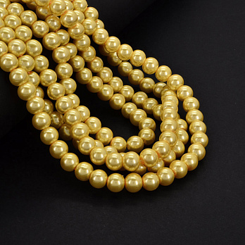 Намистини скляні Перли, 8 мм, Жовті, Круглі (BUS-052071)