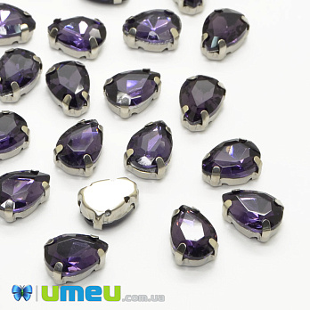 Шатон крапля 14х10 мм, Темне срібло, Фіолетовий (KAB-052595)