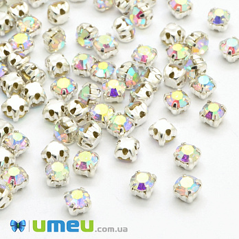 Шатони круглі 3,4 мм, Світле срібло, Білі АВ (KAB-052232)