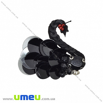 Аплікація пришивна з паєтками Лебідь, 4х3 см, Чорна (APL-035252)