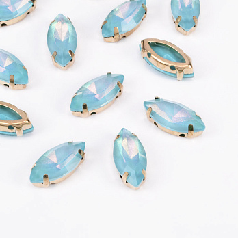 Шатон човник 15х7 мм, Золото, Блакитний (KAB-052944)