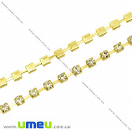 Стразовая цепь SS12 (2,8 мм), Золото, Стразы стеклянные белые, 1 м (ZEP-020478)
