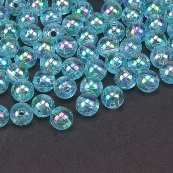 Намистини акрилові Прозорі райдужні, Круглі, 6 мм, Блакитні (BUS-059546)