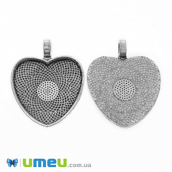 Основа Серце, 34х27 мм, 27х24 мм, Античне срібло (OSN-049459)