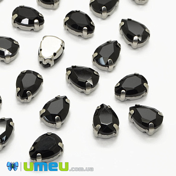 Шатон капля 14х10 мм, Темное серебро, Черный (KAB-052606)