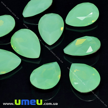 Ріволі скляний, Крапля гранована, Опал, 18х13 мм, Салатовий (KAB-033983)