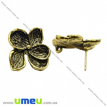 Пусеты Цветы, Античное золото, 24х20 мм, 1 пара (OSN-004800)