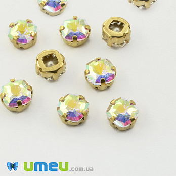 Шатон квадратний 9х9 мм, Золото, Білий АВ (KAB-041843)