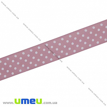 Репсовая лента в горошек, 25 мм, Розовая, 1 м (LEN-022449)