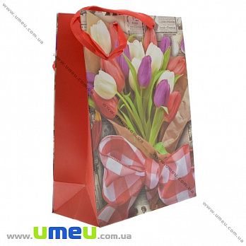 Подарочный пакет Цветы, 24х18х9 см, Красный, 1 шт (UPK-023349)