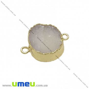Конектор з натурального каменю Друза Агата в металі, Круглий, Білий, 23х16 мм (POD-036925)
