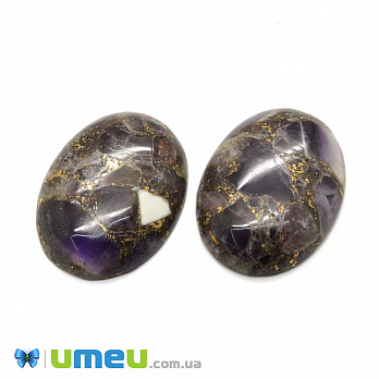 Кабошон нат. камінь Аметист із золотою лінією, Овал, 30х22 мм (KAB-043099)
