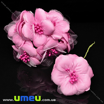 Цветок тканевый с фатином, 55 мм, Розовый, 1 шт (DIF-033202)