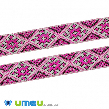 Тасьма з українським орнаментом, 20 мм, Рожева (LEN-042147)