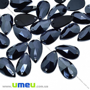 Пришивний кристал пласт. Крапля гранована, 20х12 мм, Чорний (мокрий асфальт) (KAB-030606)