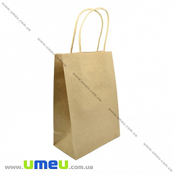 Подарочный пакет из крафт бумаги, 21х15х8 см, Бежевый, 1 шт (UPK-023607)
