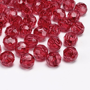 Намистини акрилові, Круглі грановані, 8 мм, Червоні (BUS-054487)
