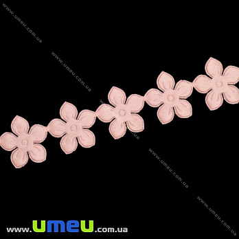 Тесьма тисненая Цветы, 18 мм, Персиковая, 1 м (LEN-014539)