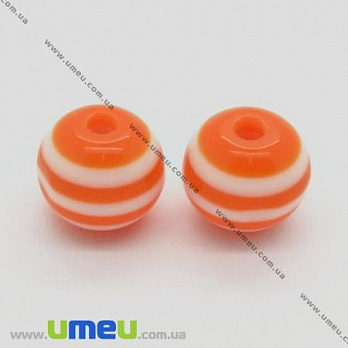 Бусина пластиковая Круглая Полосатая, 8 мм, Оранжевая, 1 шт (BUS-004613)