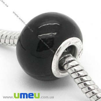 [Архів] Намистина PANDORA скляна, 14х10 мм, Чорна, Срібло (BUS-006492)