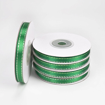 Атласна стрічка з люрексом, 6 мм, Зелена зі сріблом (LEN-061072)