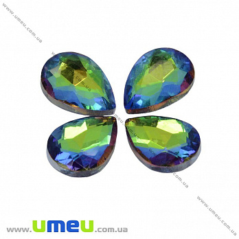 Ріволі скляний, Крапля гранована, 14х10 мм, Зелений (KAB-009478)