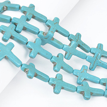 Намистини Бірюза пофарбована, Синт. камінь, 25х18 мм, Хрест (BUS-057681)