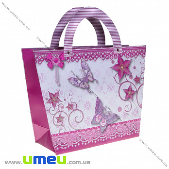 Подарочная сумочка Бабочки, 29х21х9,5 см, Розовая, 1 шт (UPK-035684)