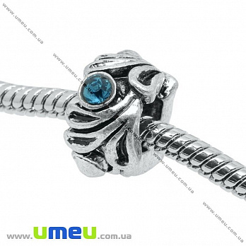 [Архів] Намистина PANDORA мет. зі стразами, 11х7 мм, Блакитна, Античне срібло (BUS-006840)