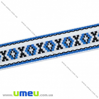 Тесьма с украинским орнаментом, 22 мм, Синяя, 1 м (LEN-016105)
