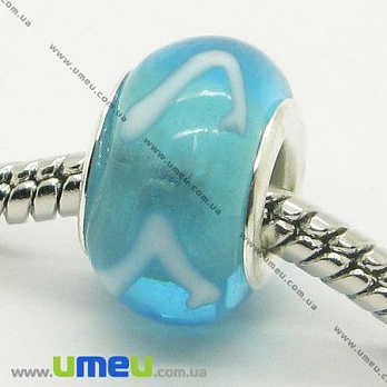 [Архів] Намистина PANDORA Lampwork, 13х9 мм, Блакитна, Срібло (BUS-007379)