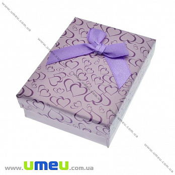 Подарочная коробочка Прямоугольная с сердечками, 8,5х6,5х3 см, Сиреневая, 1 шт (UPK-023112)
