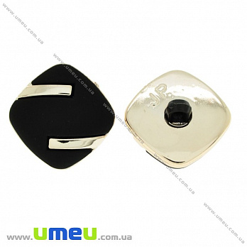Гудзик пластиковий на ніжці Матовий Чорний, 25х25 мм, Світле золото (PUG-021449)