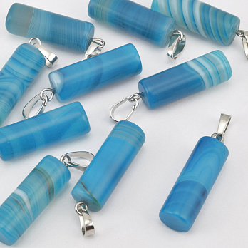 Підвіска Циліндр, Натур. камінь Агат синій, 26х8 мм (POD-058607)