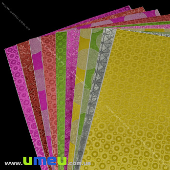 Бумага цветная с голограммой на клеевой основе, А4, 10 цветов, 10 листов, 1 набор (DIF-033717)