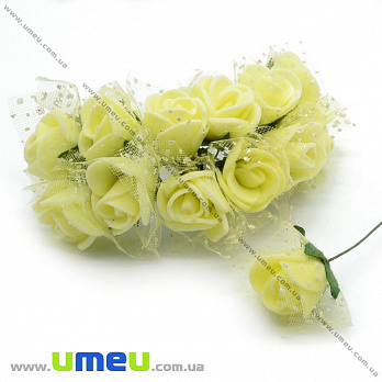 Роза латексная с фатином, 15 мм, Желтая светлая, 1 шт (DIF-015004)