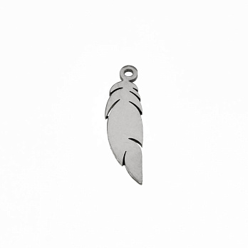 Подвеска из нерж. стали Перо, 25х6,5 мм, Темное серебро (STL-059173)