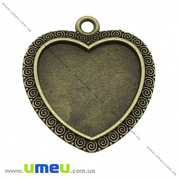 Основа Серце, 37х33 мм, 25х25 мм, Антична бронза (OSN-028254)
