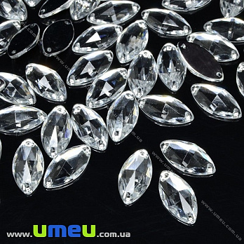 Пришивний кристал пласт. Човник гранований, 15х7 мм, Білий (KAB-030618)