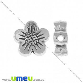 [Архів] Намистина мет. Квітка, 8х3 мм, Античне срібло (BUS-001813)