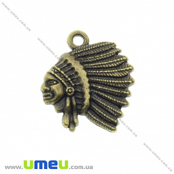 [Архів] Підвіска метал. Індіанець, 21х19 мм, Антична бронза (POD-006641)