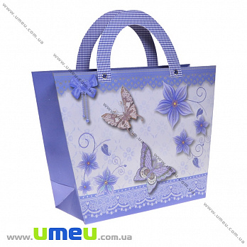 Подарочная сумочка Бабочки, 29х21х9,5 см, Синяя, 1 шт (UPK-035681)