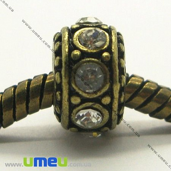 [Архів] Намистина PANDORA мет. зі стразами, 10х6 мм, Біла, Антична бронза (BUS-004245)
