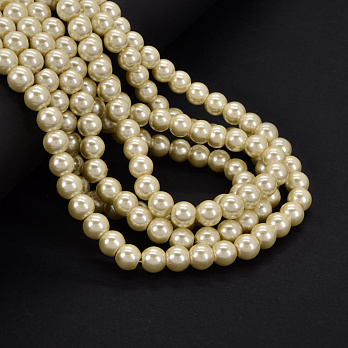 Намистини скляні Перли, 8 мм, Жовті світлі, Круглі (BUS-052094)